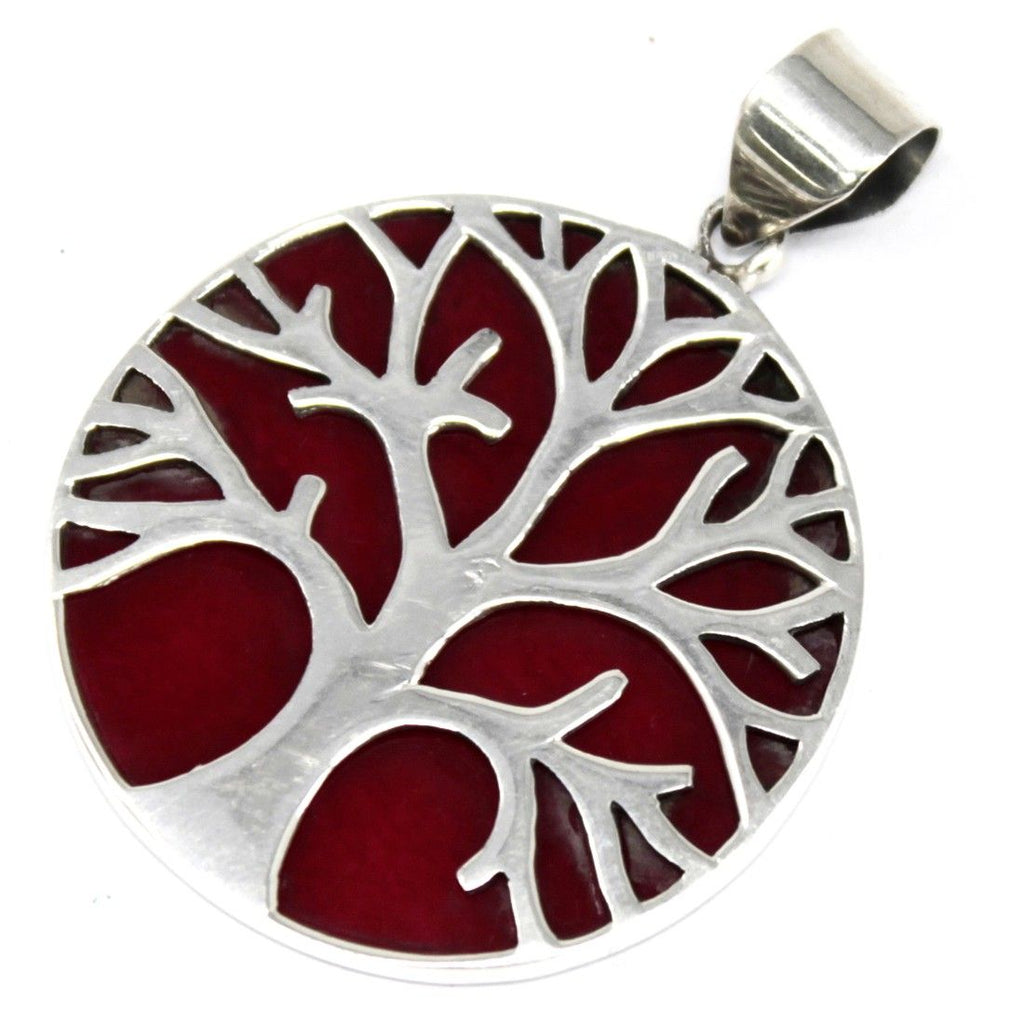 Tree of Life Silver Pendant 30mm with Coral Effect Design