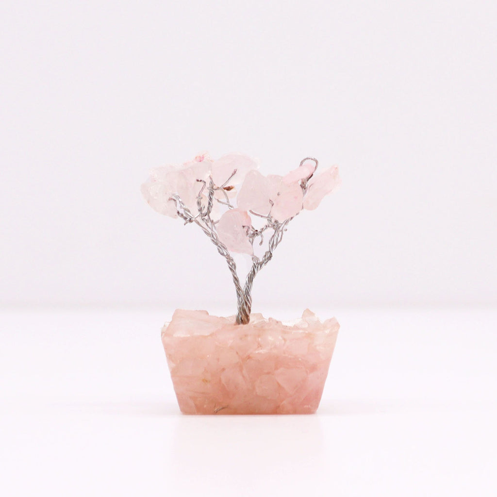 Mini Gemstone Tree on Orgonite Base with 15 Rose Quartz Stones