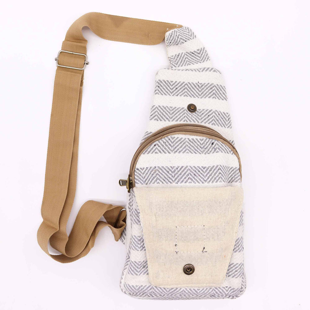 Body Cross Bag Natural Cotton in Grey and White for Everyday Use