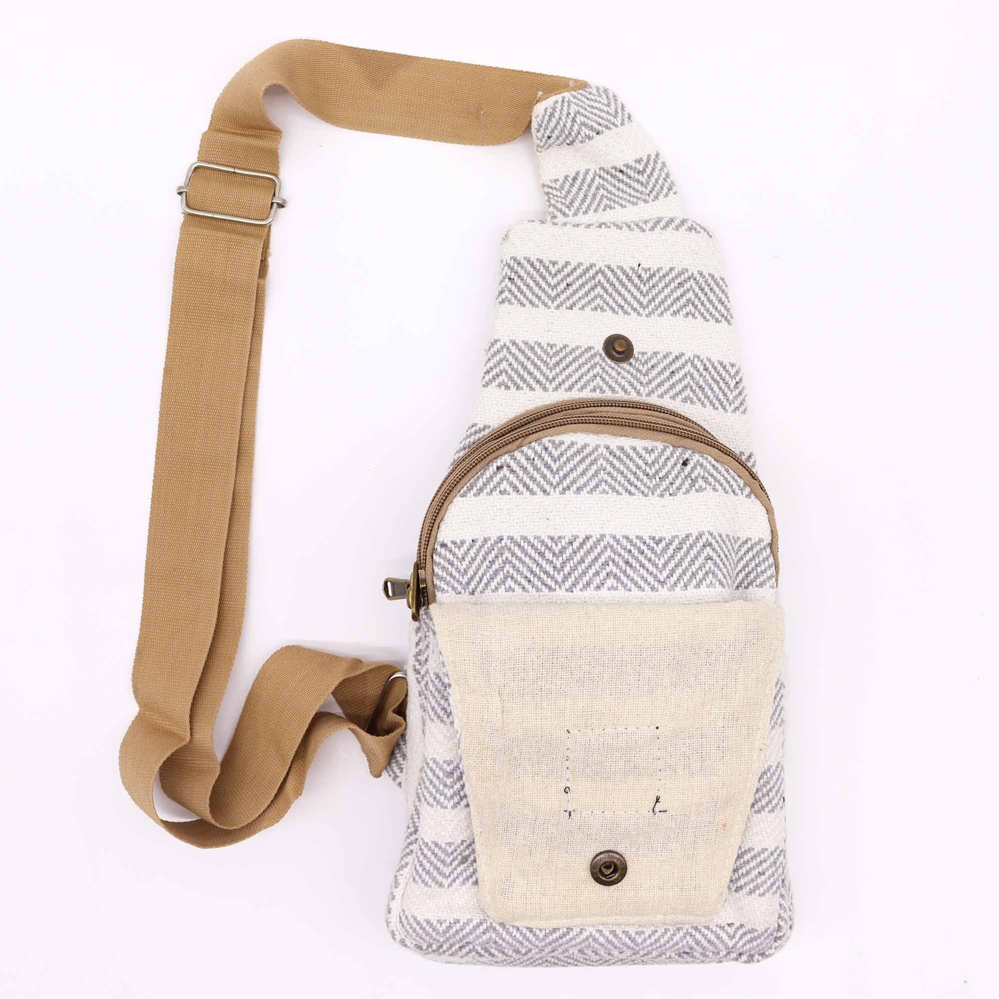 Body Cross Bag Natural Cotton in Grey and White for Everyday Use