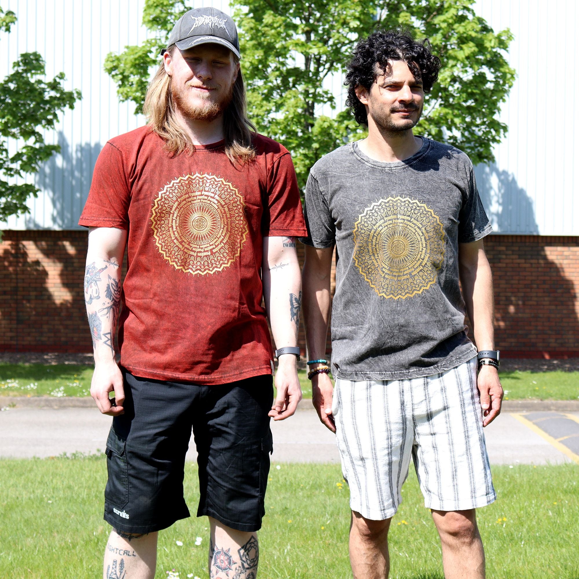 Nomad Sari Stonewashed Cotton T Shirt with Mandala Design Maroon