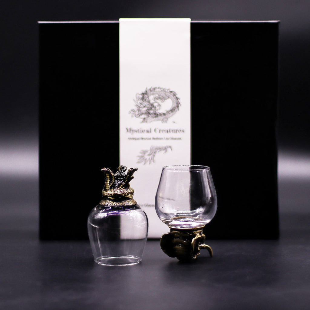 Gift Set of 6 Mystical Creatures Glasses with Antique Bronze Design