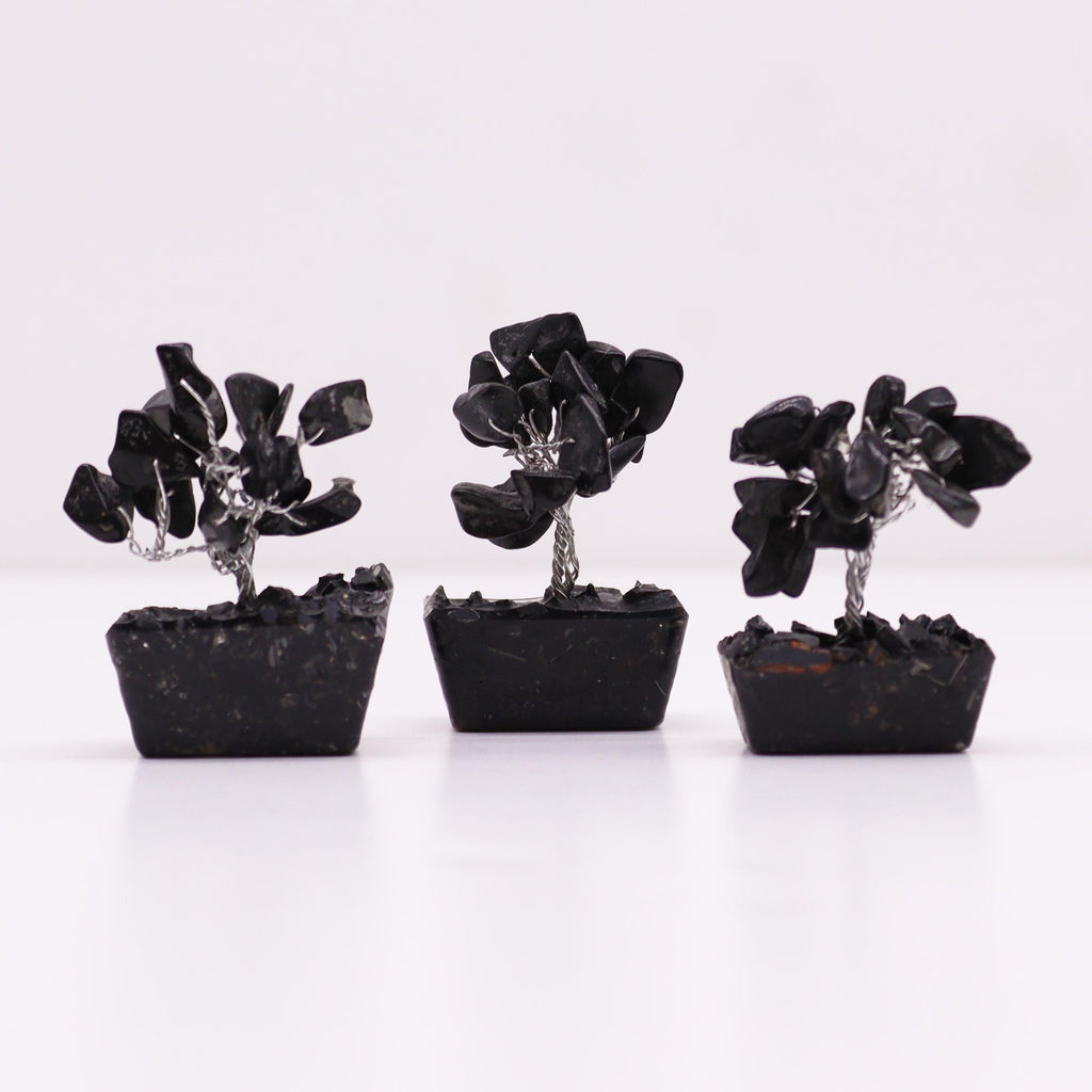 Mini Gemstone Tree on Orgonite Base with Black Agate 15 Stones