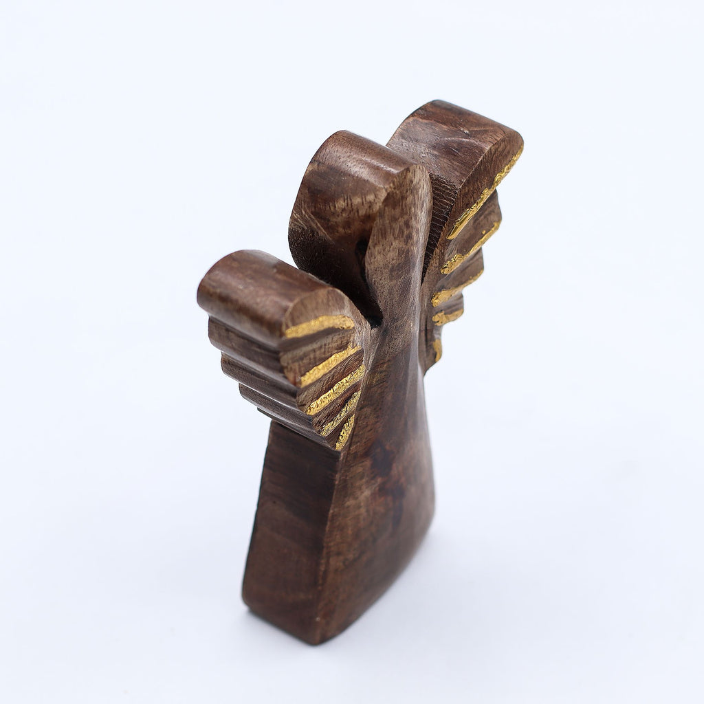 Small Mango Wood Angel with Elegant Gold Wings for Home Decor