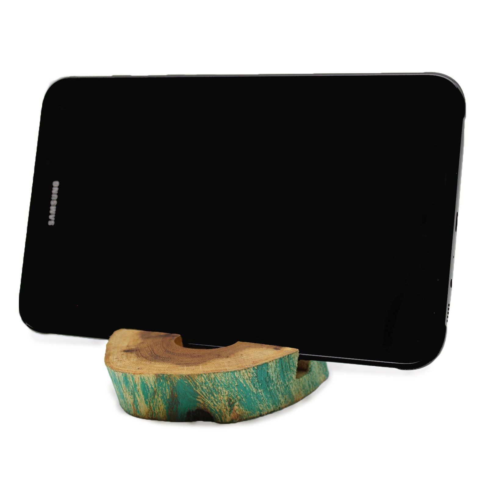 Lrg Gamal Wood Phone Holder with Modern Greenwash Finish Design