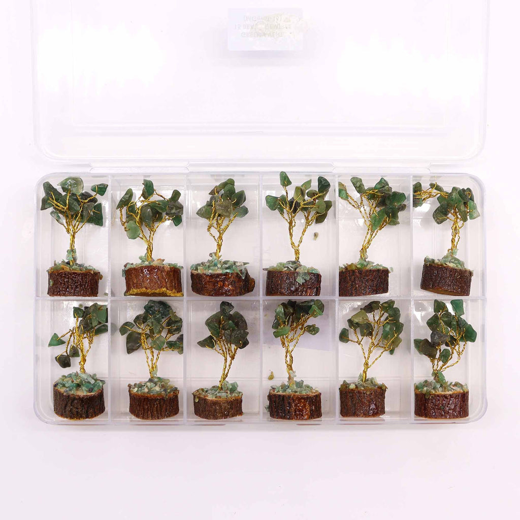 Mini Gemstone Tree on Wood Base with 15 Green Aventurine Stones
