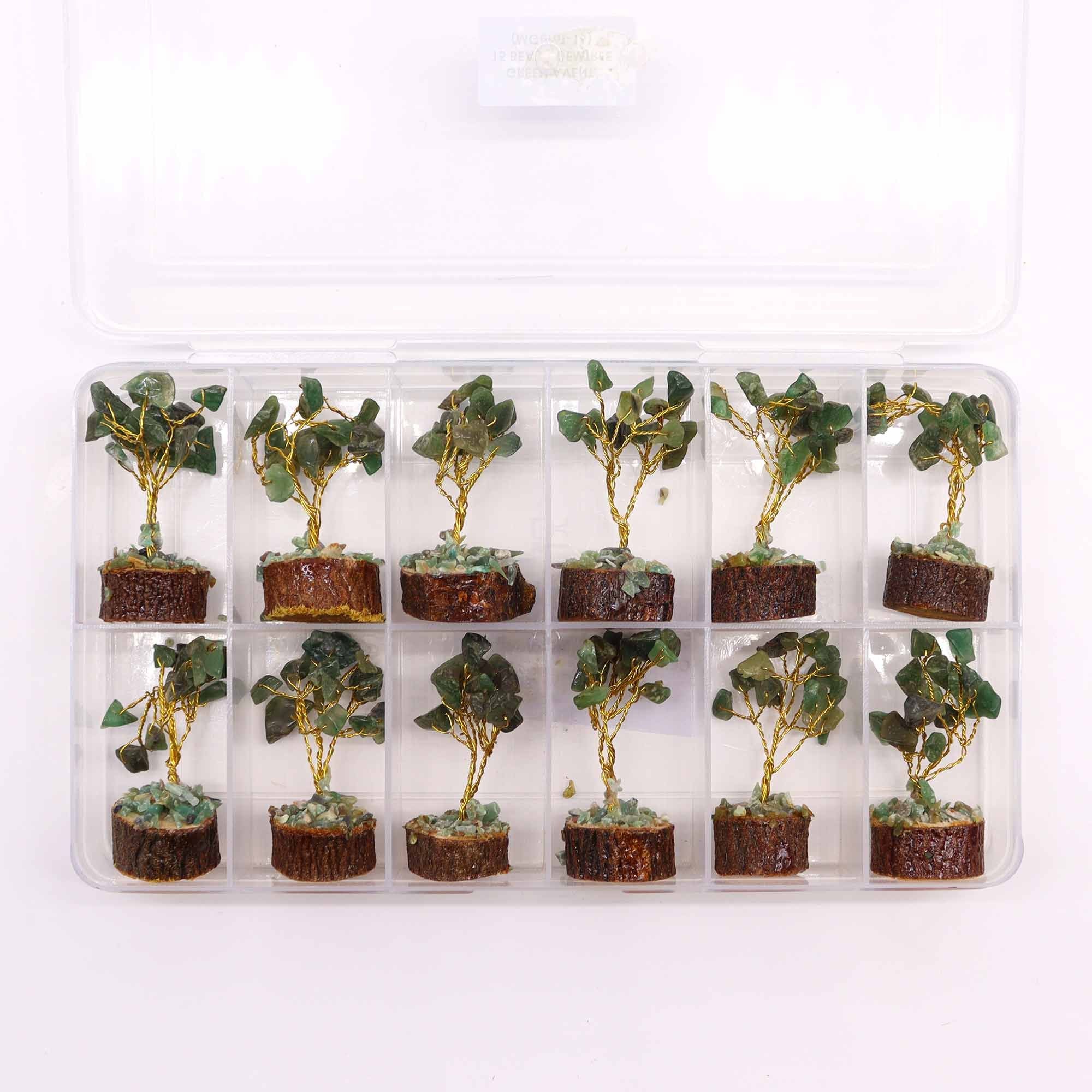 Mini Gemstone Tree on Wood Base with 15 Green Aventurine Stones