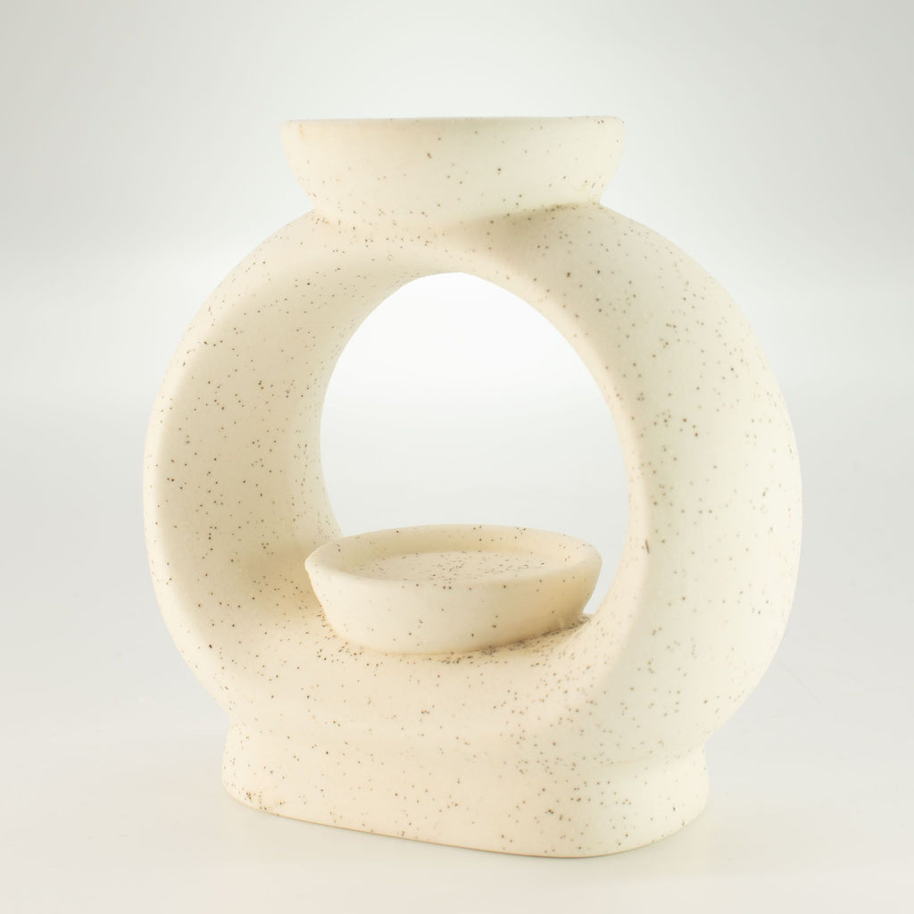 Ceramic Zen Oil Burner Large Oval Pebble Speckled Off White