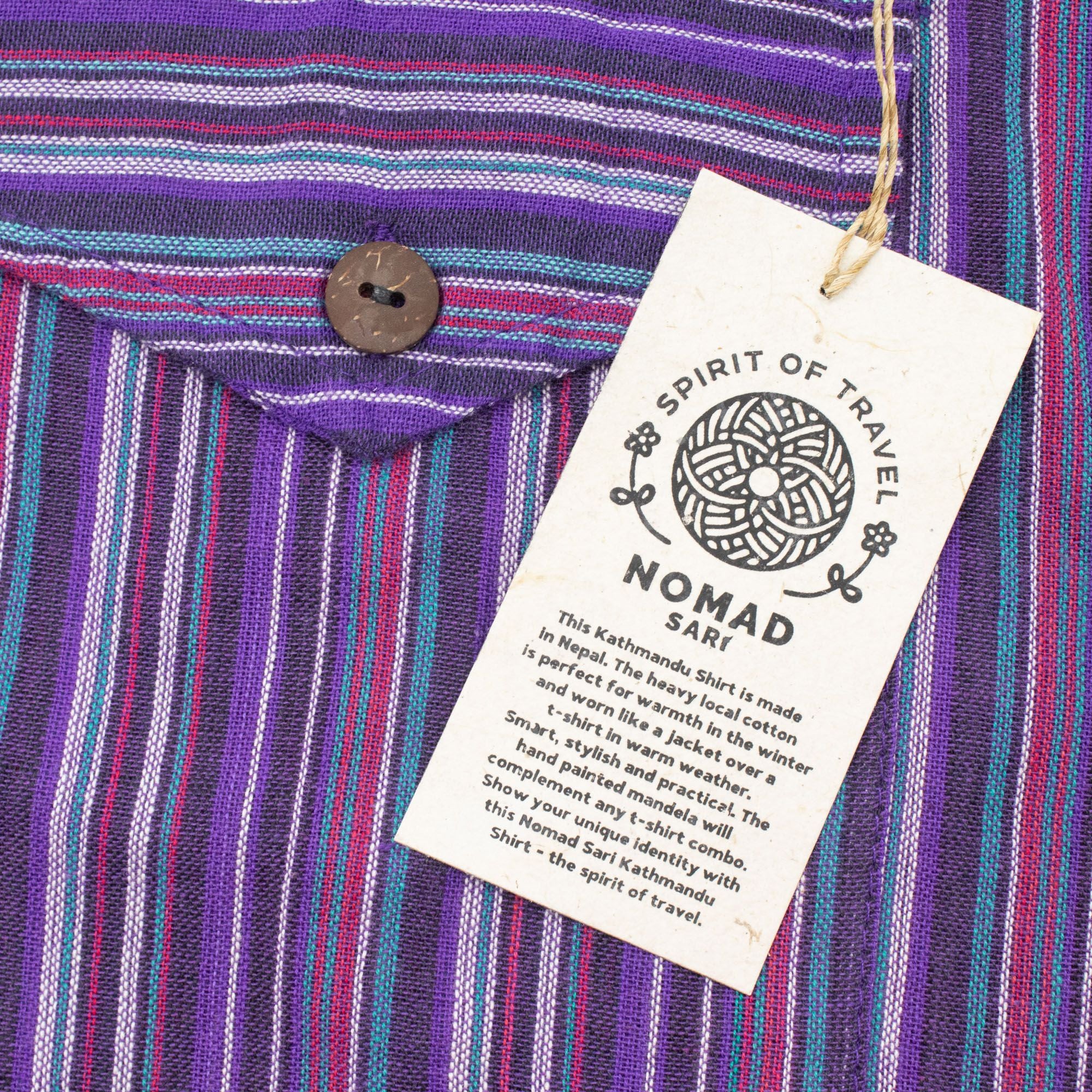 Nomad Sari Grandad Shirt in Black Purple with Bold Stripes