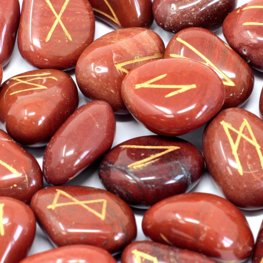 Runes Stone Set in Pouch Red Jasper for Mystical Insights