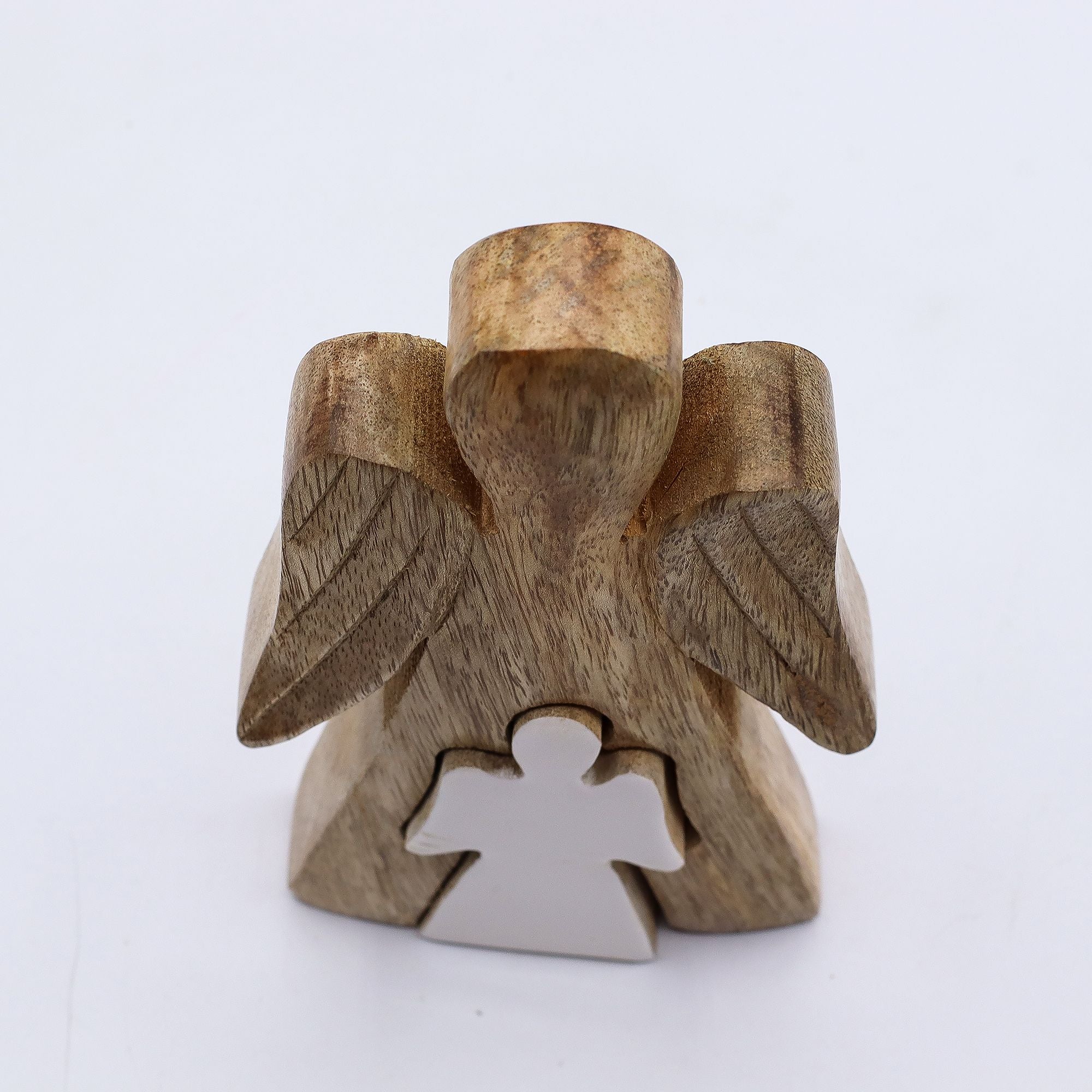Mango Wood Angel Figurine in White Enamel for Home Decor