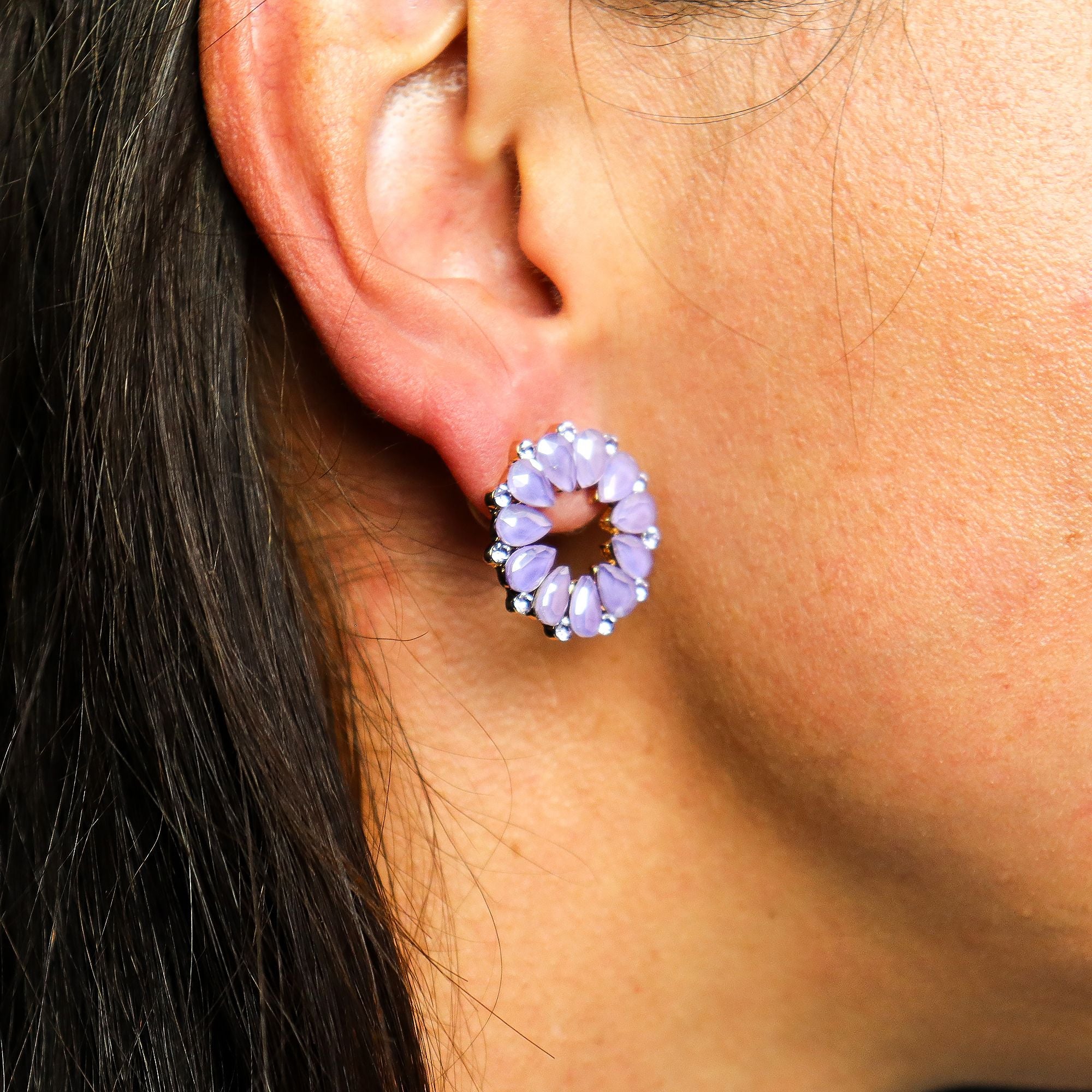 Lavender Vintage Glass Loop Earrings for Evening Wear Elegance