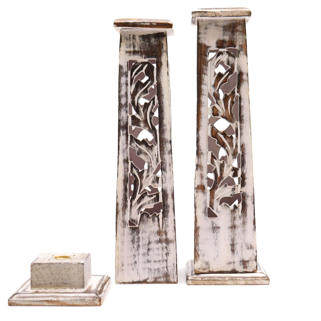 Tapered Incense Tower in Washed Mango Wood for Home Decor