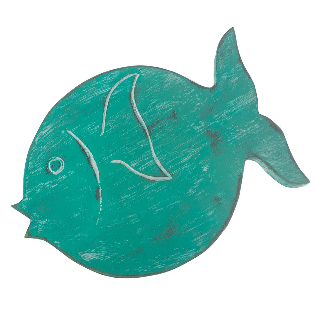 Albasia Wood Fish Stand in Turquoise for Plant Display