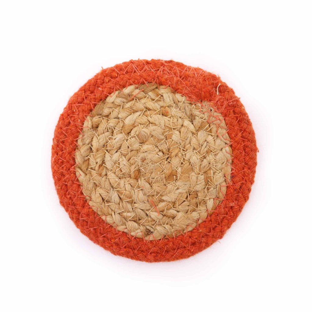 Natural Coaster Set of 4 Jute and Cotton with Clay Border Design