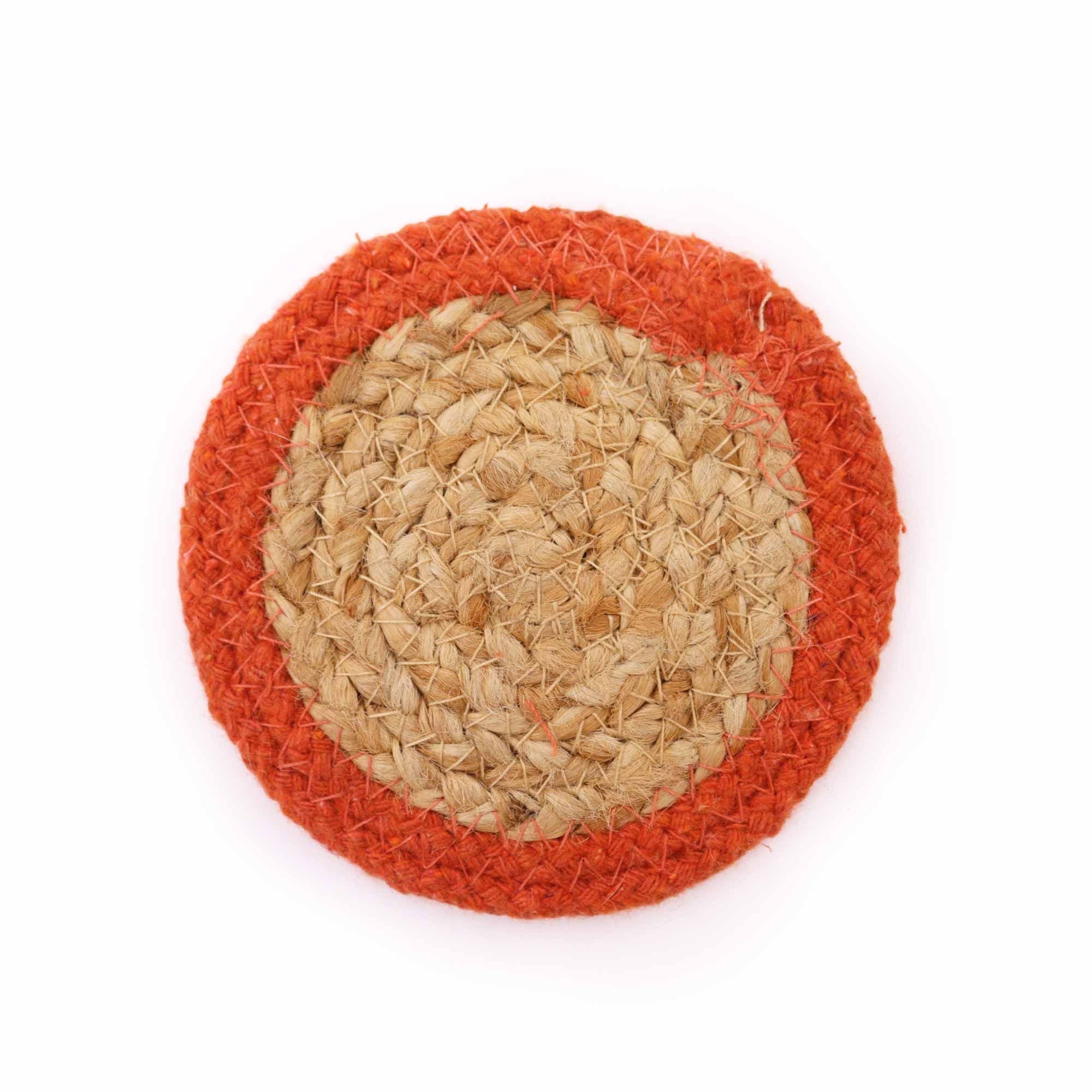 Natural Coaster Set of 4 Jute and Cotton with Clay Border Design