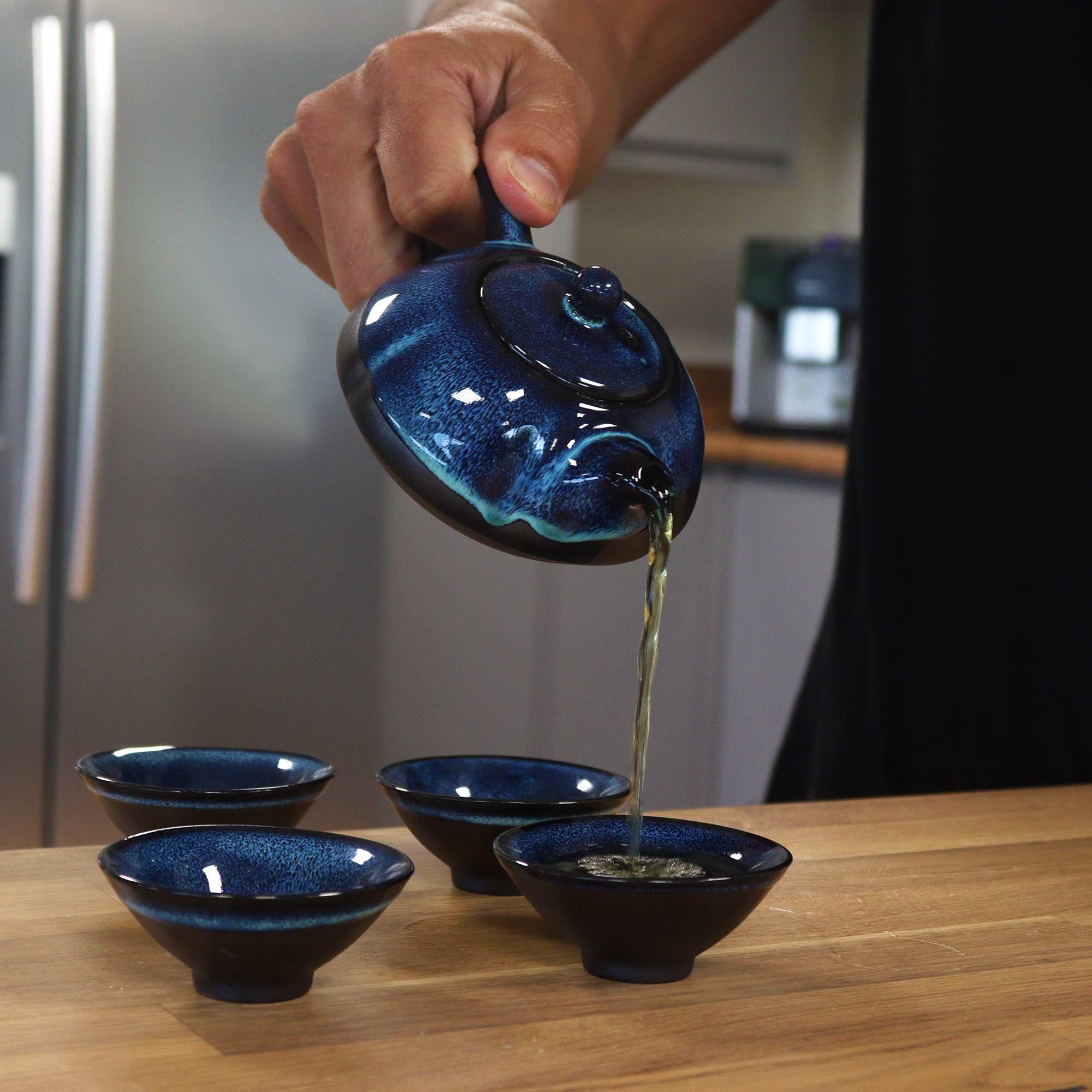 Herbal Blues Teapot Set with Beautiful Pot and Four Matching Cups