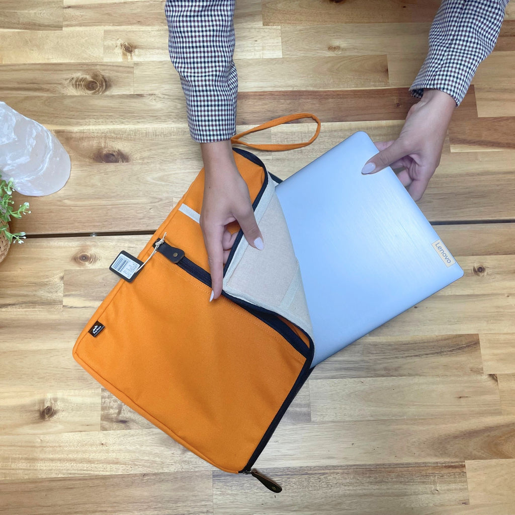 Vibrant Orange Canvas Large Laptop Pouch for Easy Access Storage