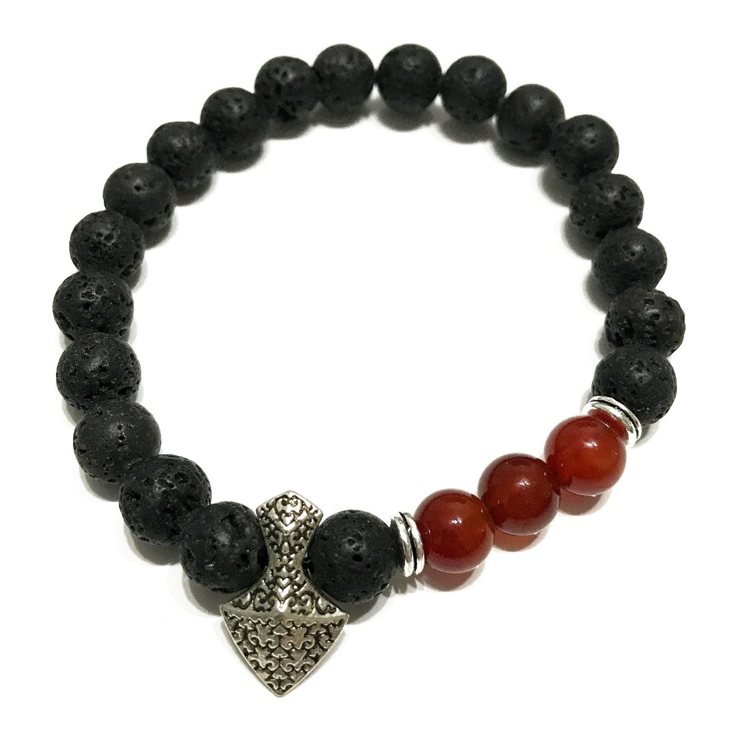 Lava Stone Bracelet with Axe Head Carnelian for Essential Oils