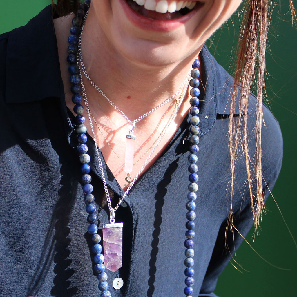 Gemstone Classic Point Pendant in Amethyst with Silver Chain