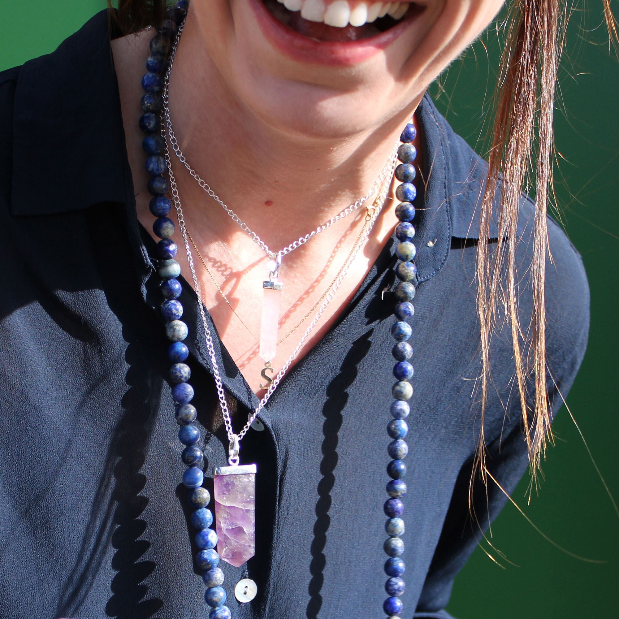 Gemstone Classic Point Pendant in Amethyst with Silver Chain