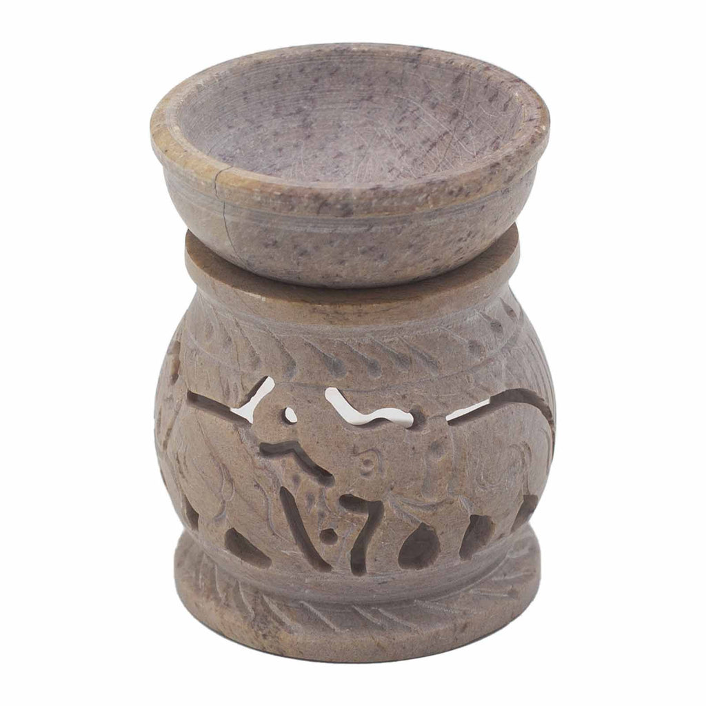 Small Soapstone Oil Burner 8cm with Elephant Design for Fragrance
