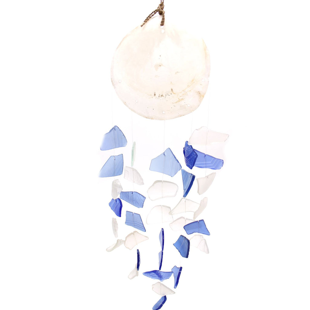 Recycled Glass Wind Chimes Copis & Glass Drop Blue & White