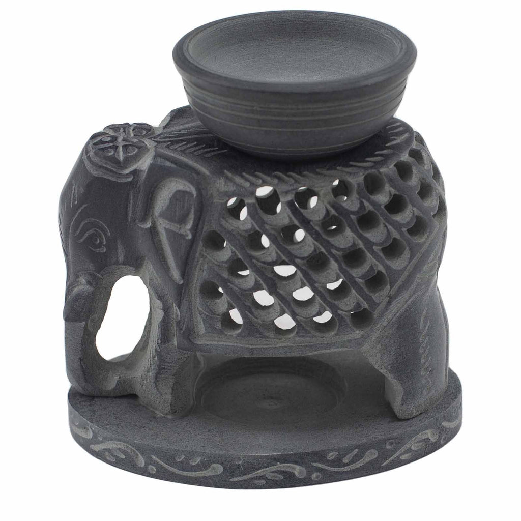 Soapstone Oil Burner 10.5cm with Elegant Standing Elephant Design