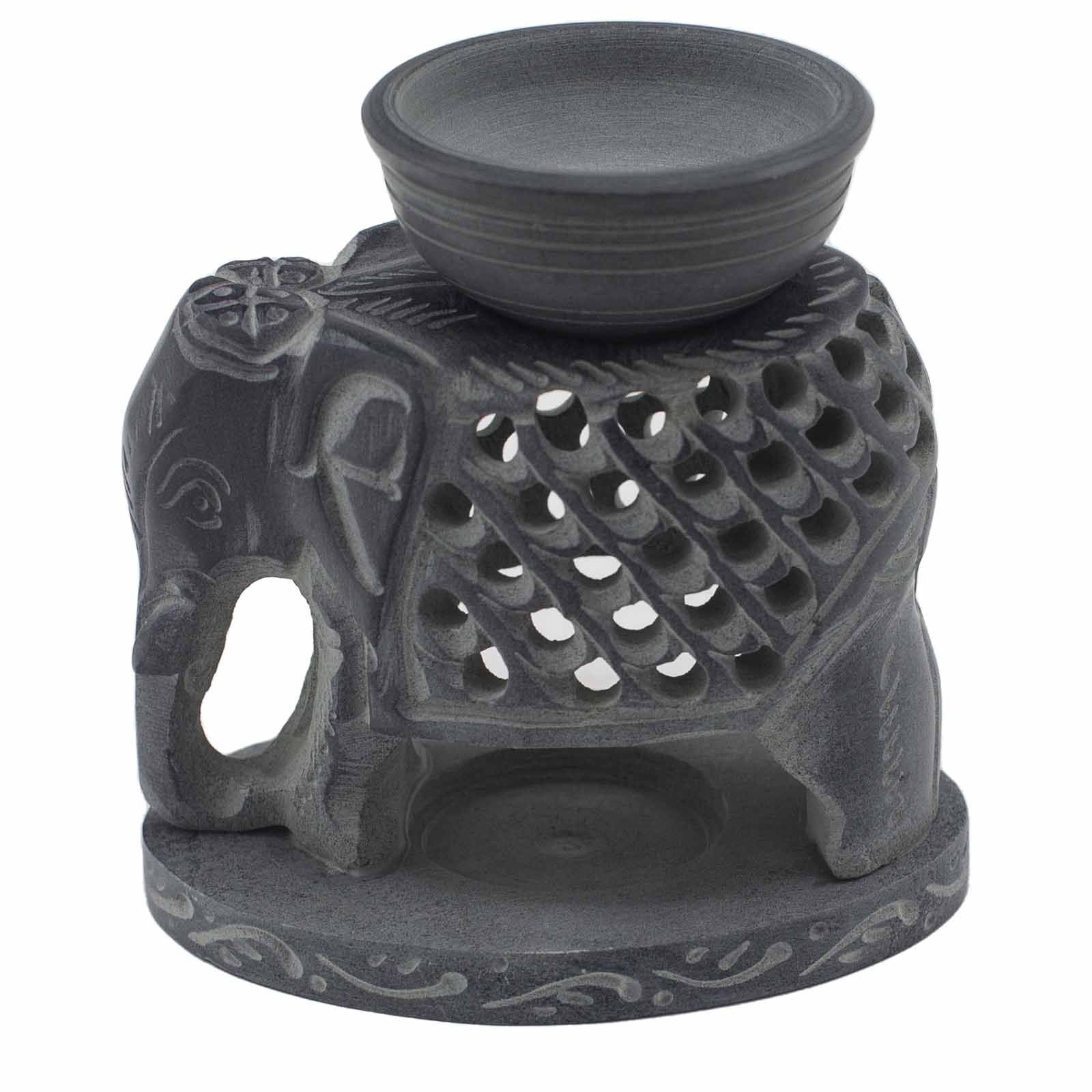 Soapstone Oil Burner 10.5cm with Elegant Standing Elephant Design