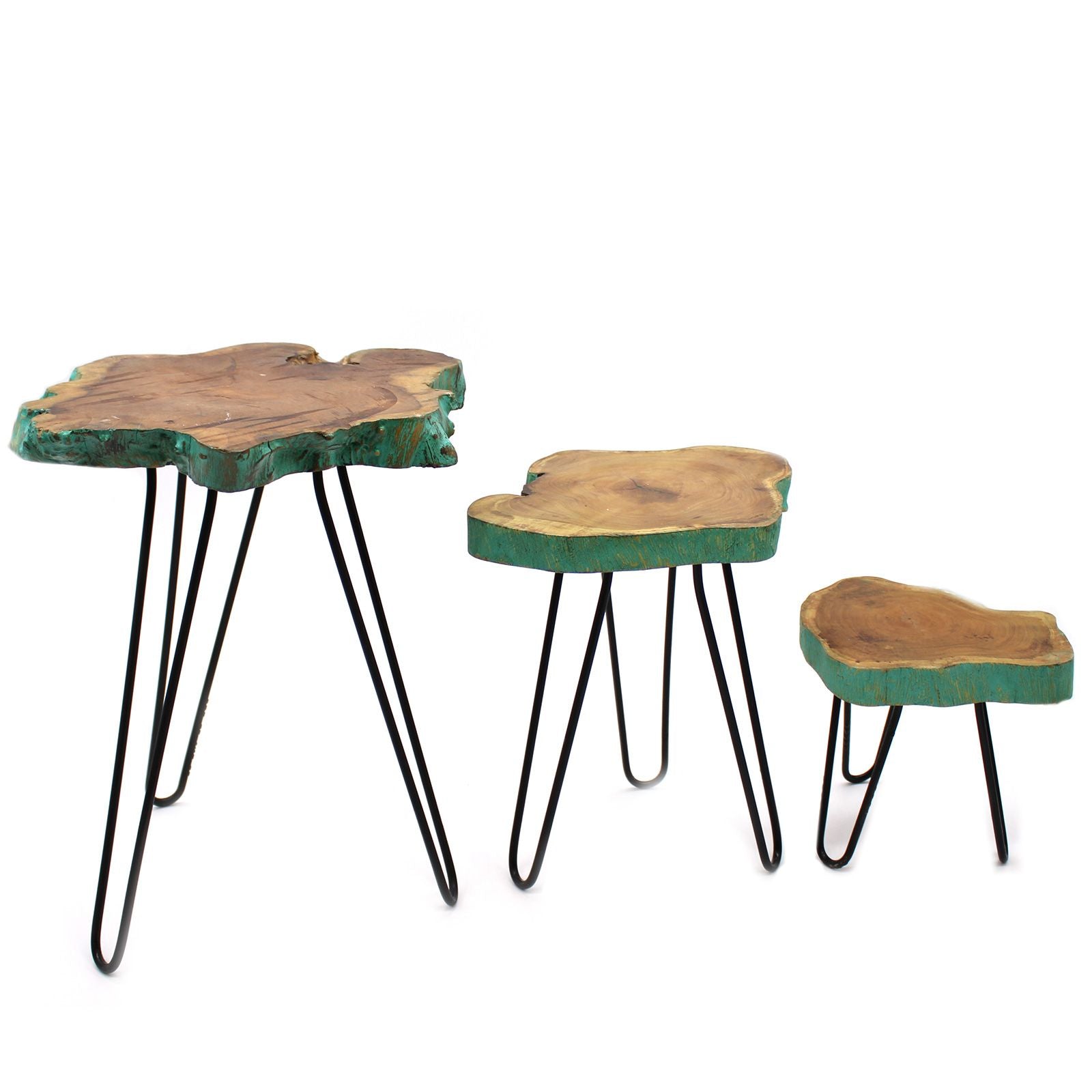 Set of 3 Greenwash Gamal Wooden Plant Stands for Home Decor