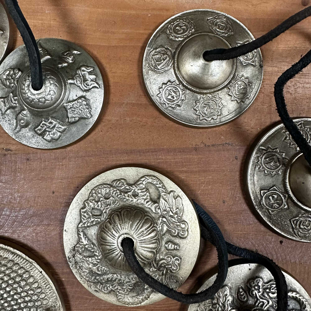 Tibetan Tingsha Bells with Seven Chakra Symbols for Meditation Use