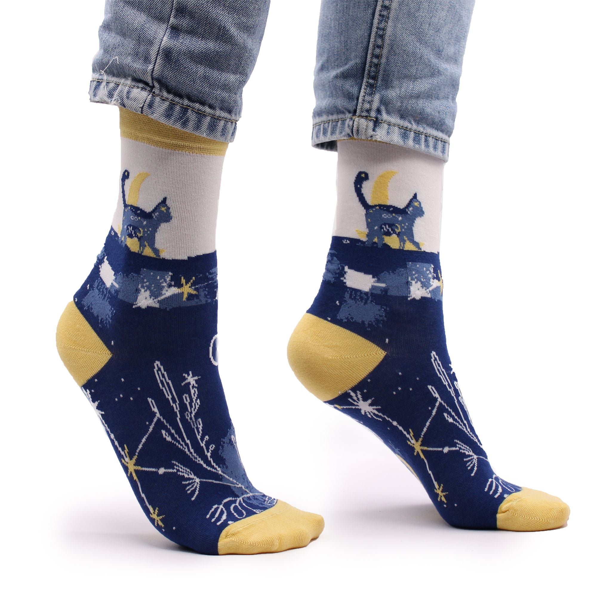 Agnes + Cat Hop Hare Bamboo Socks S/M - Midnight Cat