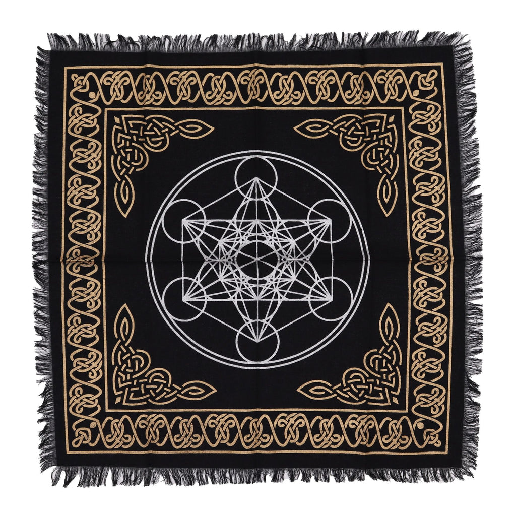 Esoteric Fringed Altar Cloth Featuring a Detailed Chakra Chart