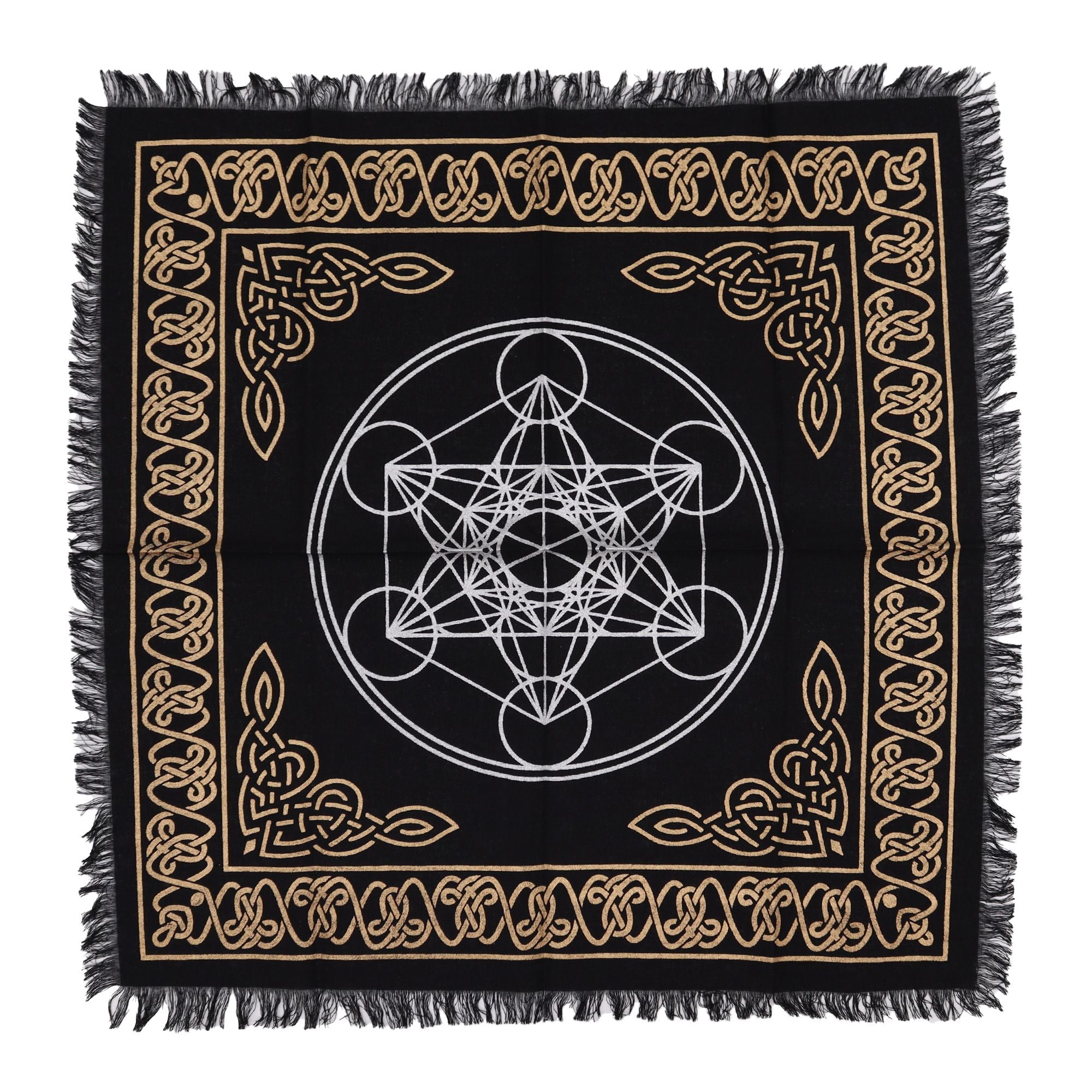 Esoteric Fringed Altar Cloth Featuring a Detailed Chakra Chart