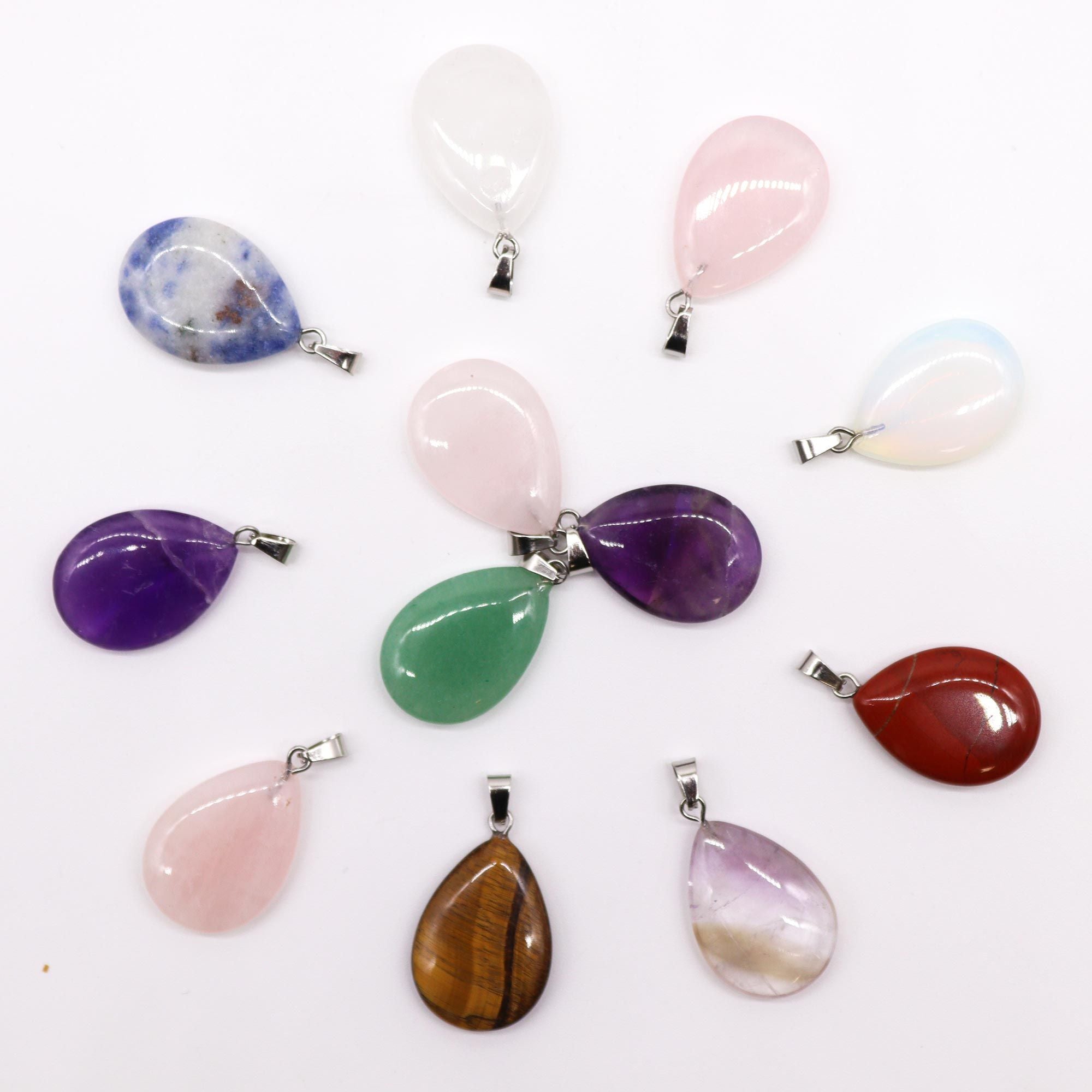 Gemstone Teardrops Pendants Assorted Set of 12 for Crafting
