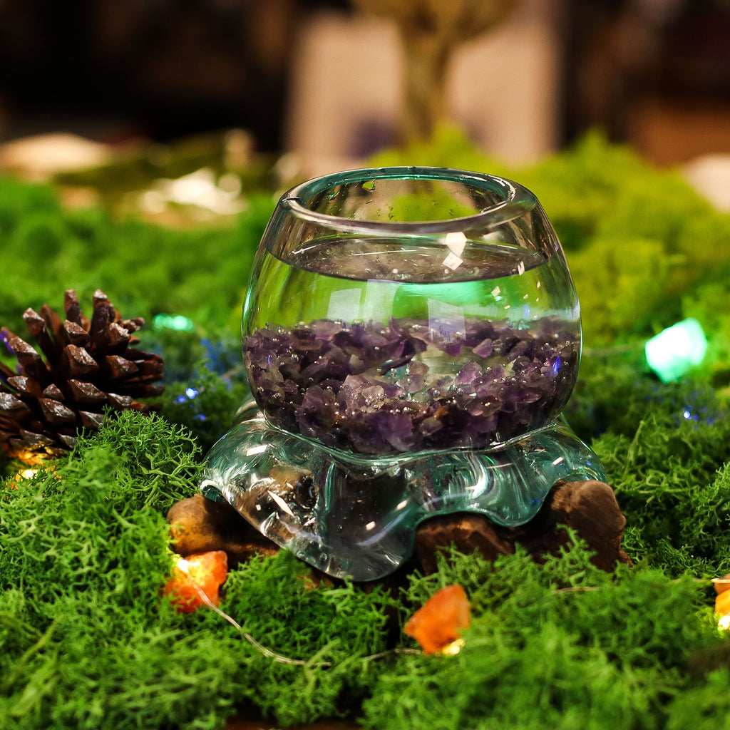 Molten Glass Mini Goldfish Bowl on Wood for Unique Décor