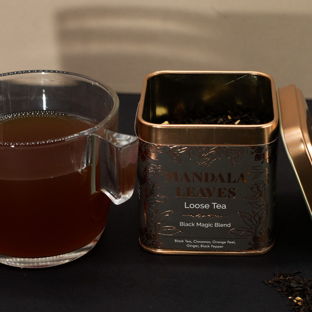 50g Black Magic Blend Bold Aromatic Spiced Black Tea in a Stylish Tin