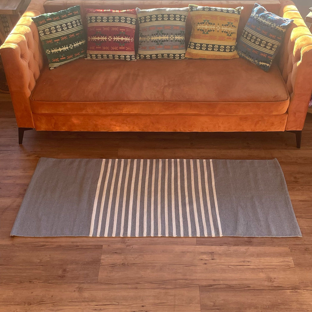 Stylish Grey Indian Cotton Rug 70x170cm for Home and Yoga Use