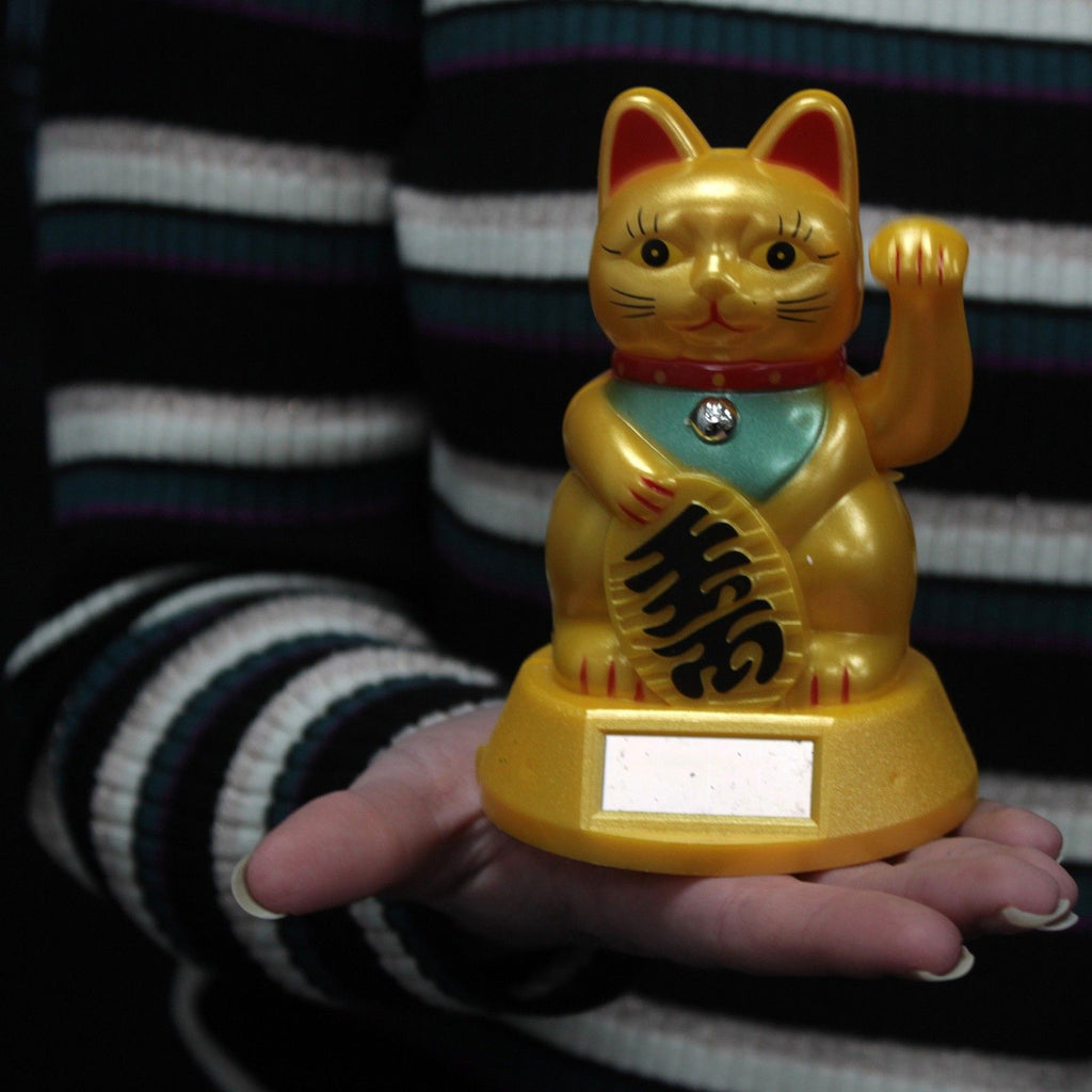 Solar Powered Money Cat for Attracting Wealth and Good Fortune