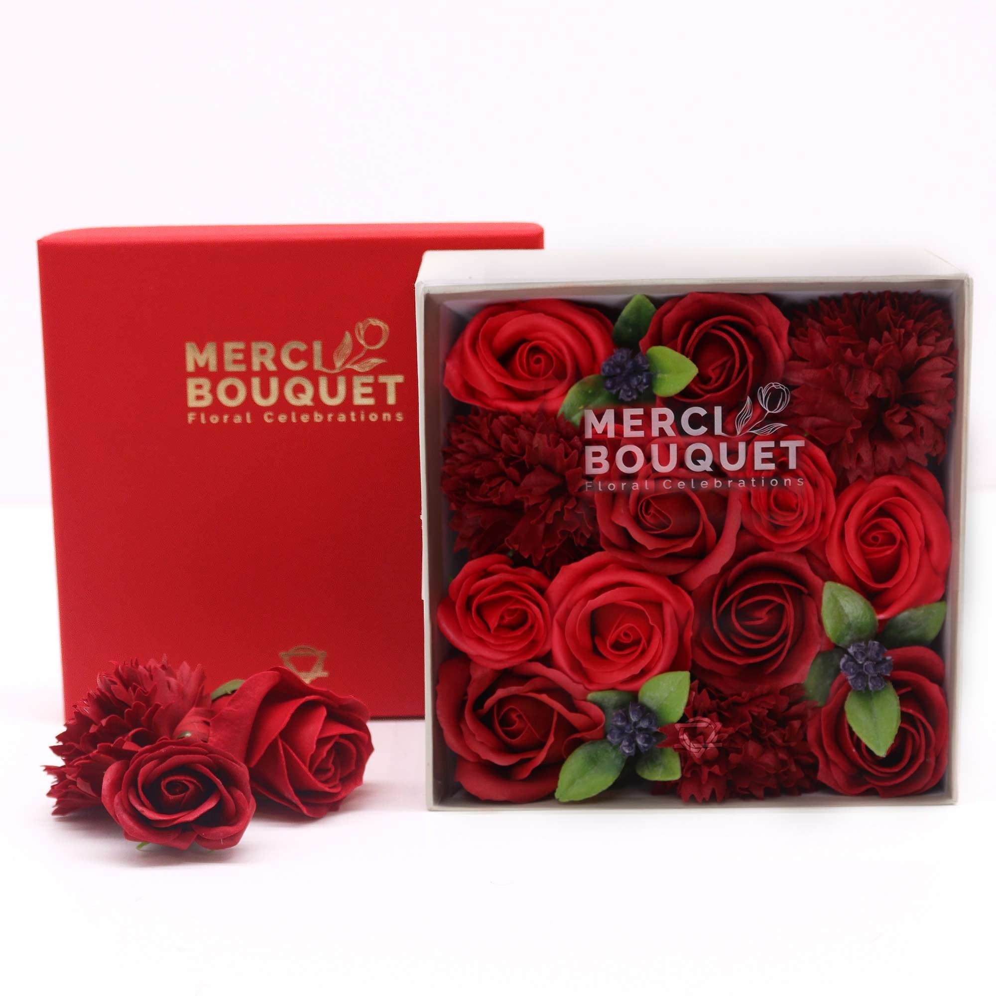 Square Box of Classic Red Roses Soap Flower Gift Set for Gifting