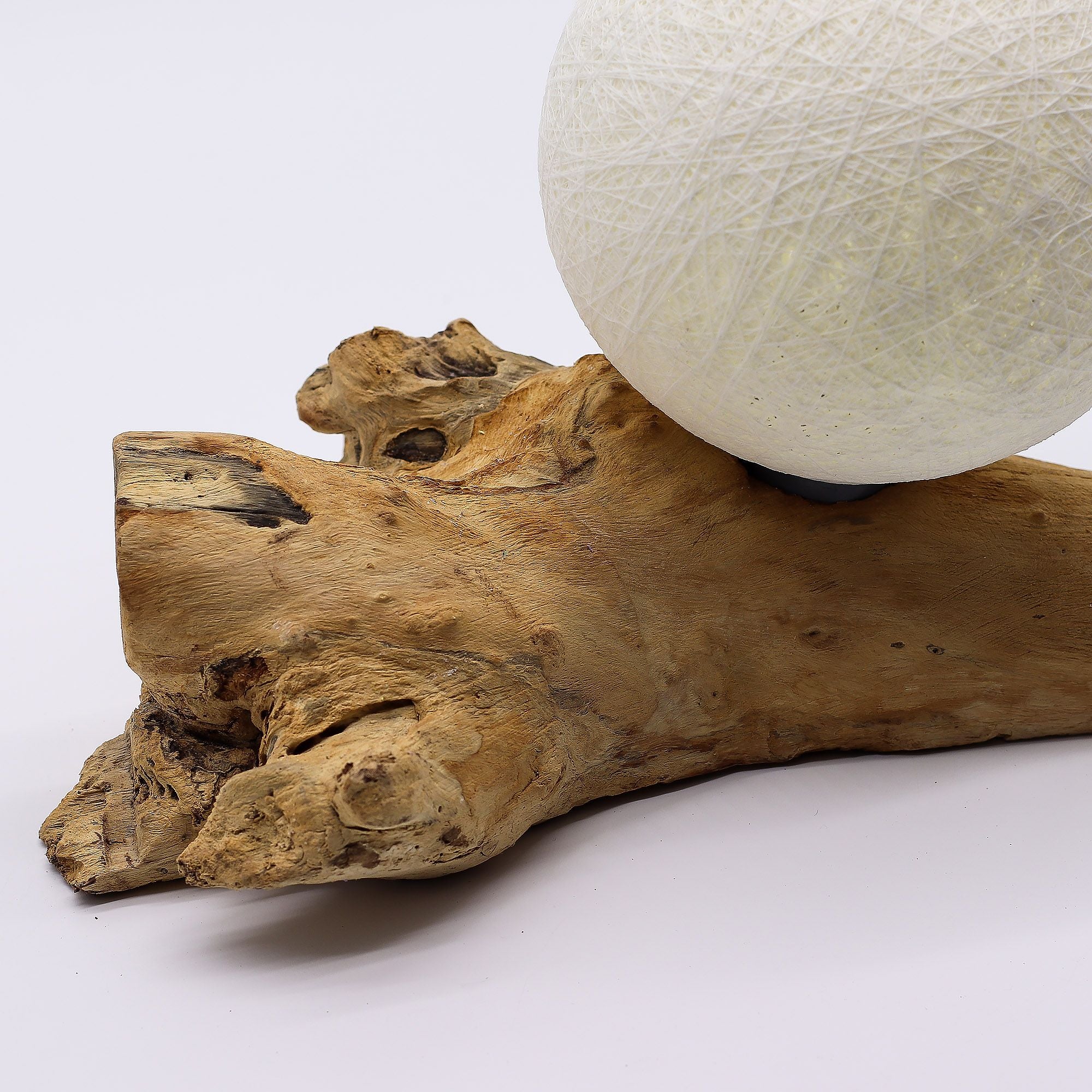 DriftGlow Lamp Cotton Luna Ivory Shade with Unique Driftwood Base