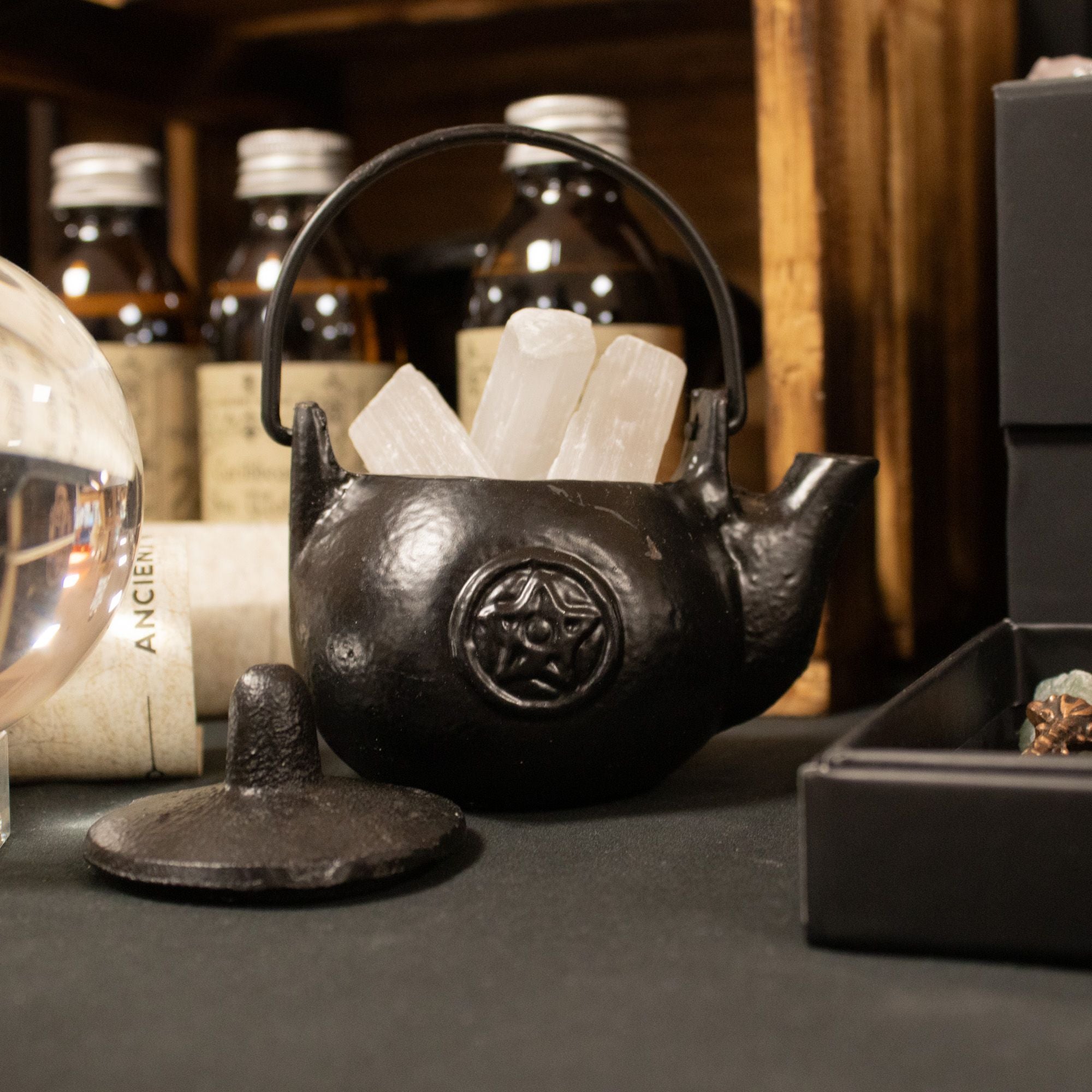 Small Cast Iron Ritual Pot with Pentagon for Incense and Herbs