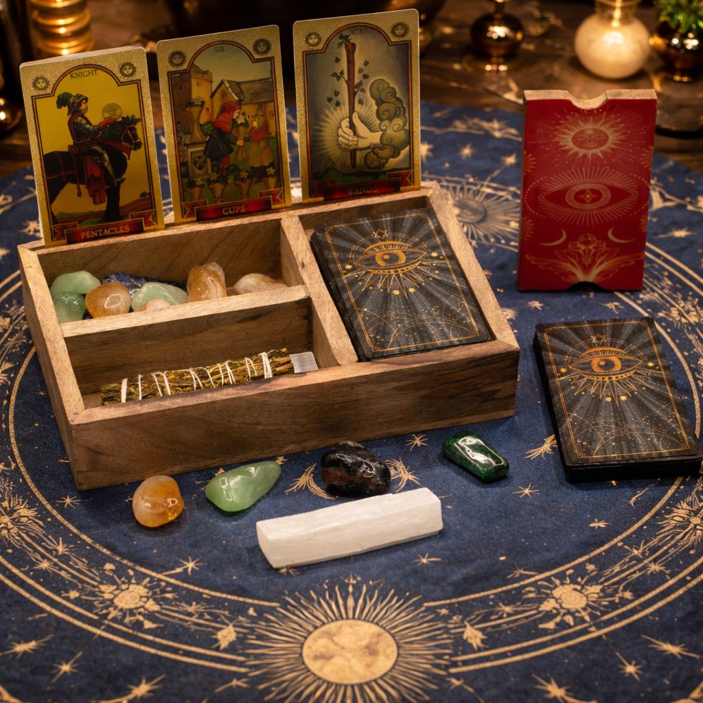 Three Section Tarot Box with Card Holder