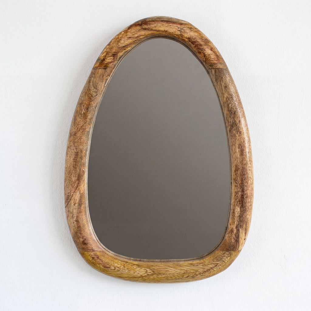 Set of 3 Pebble Shaped Mirrors in Light Wood Finish for Home Decor