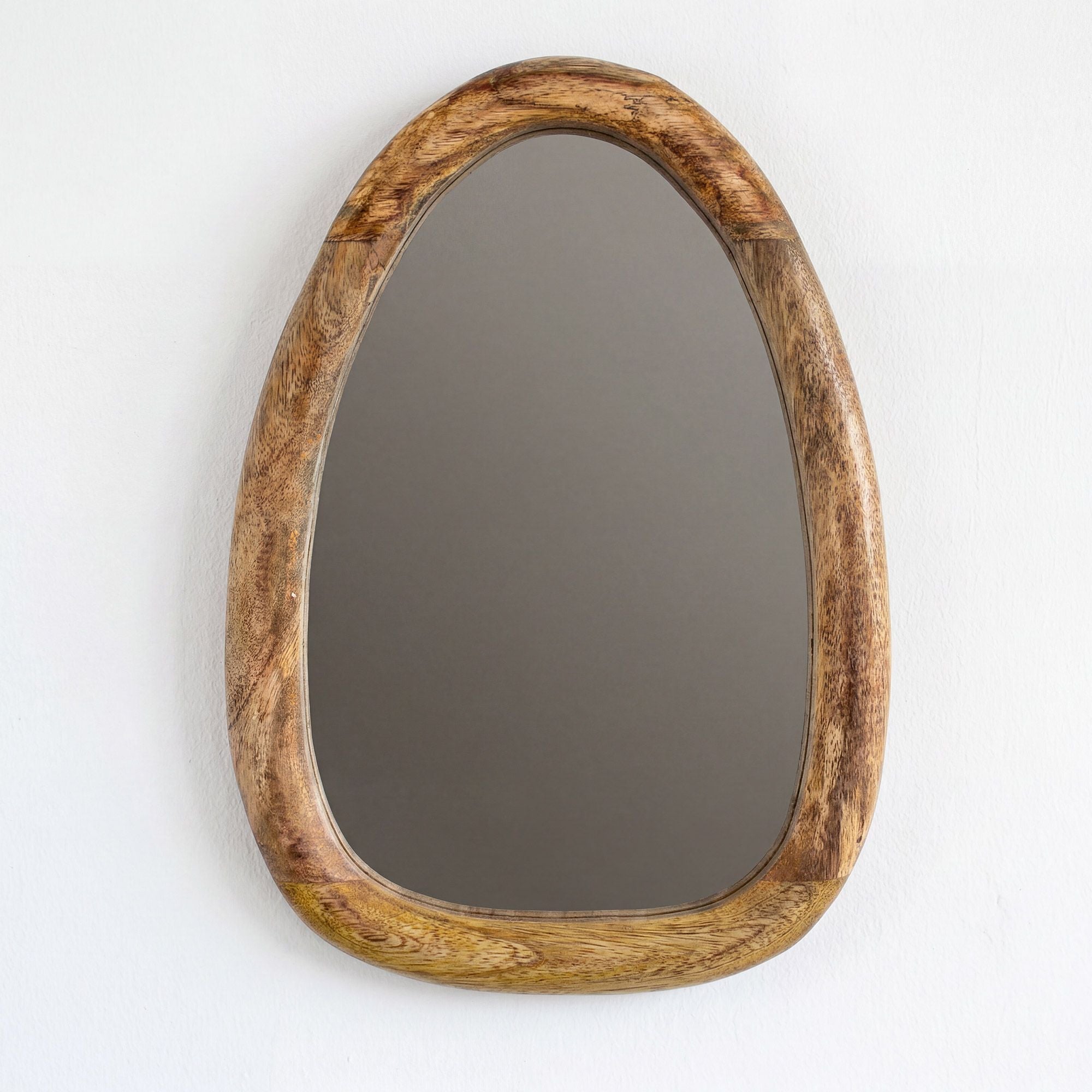 Set of 3 Pebble Shaped Mirrors in Light Wood Finish for Home Decor