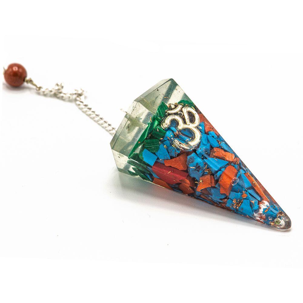 Orgonite Power Chakra Pendulum with Intricate Chakra Symbols