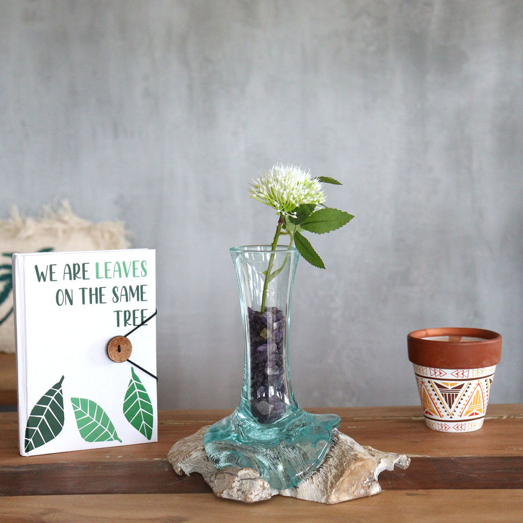 Small Molten Glass Vase on Whitewash Wood for Home Decor