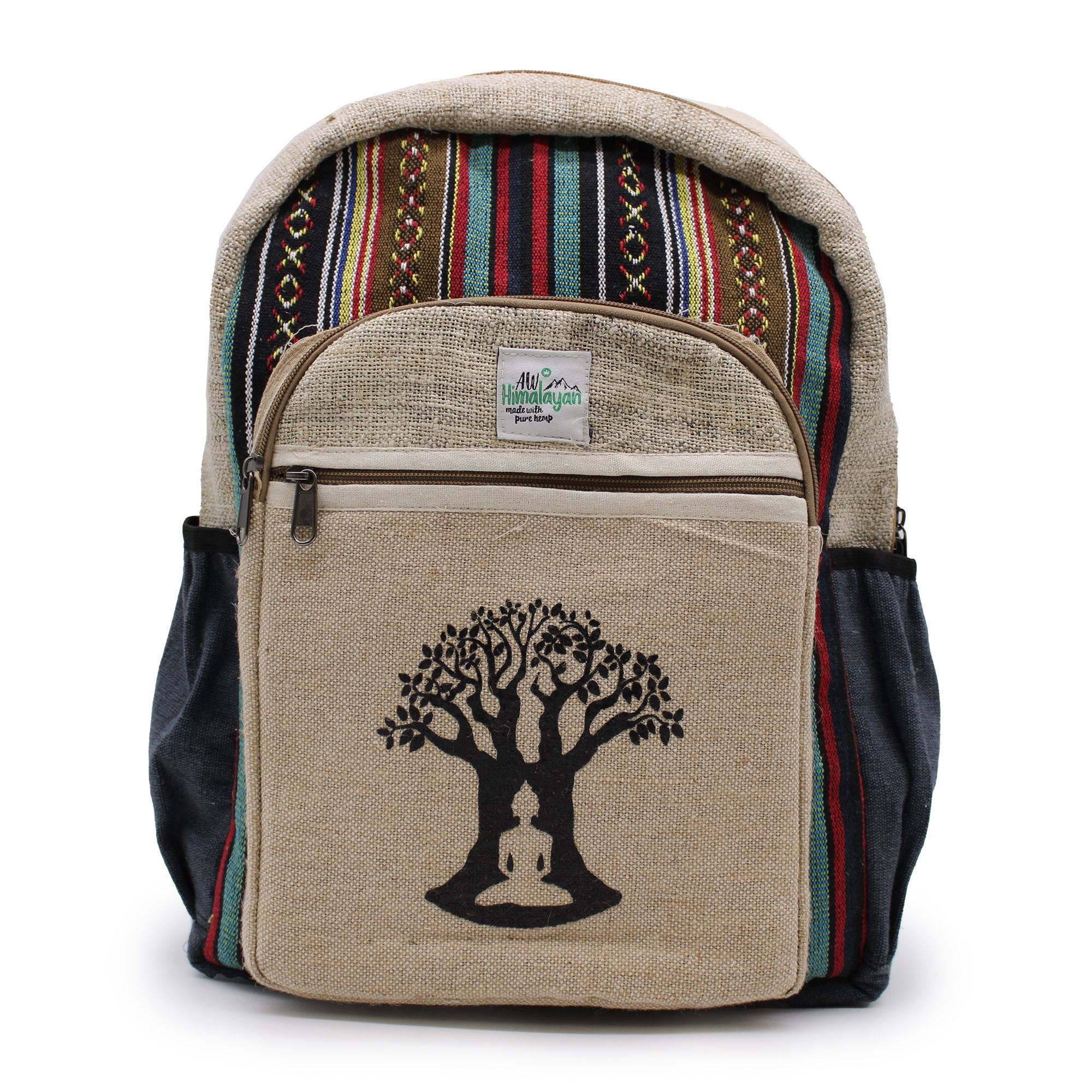 Large Backpack with Bohdi Tree Design in Pure Hemp and Cotton