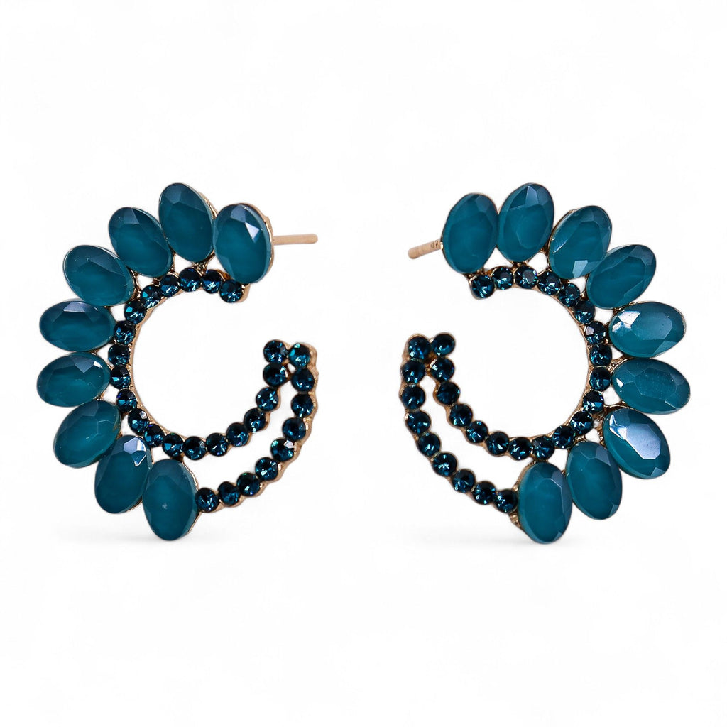 Teal Green Vintage Glass Loop Earrings with Nature Inspired Design