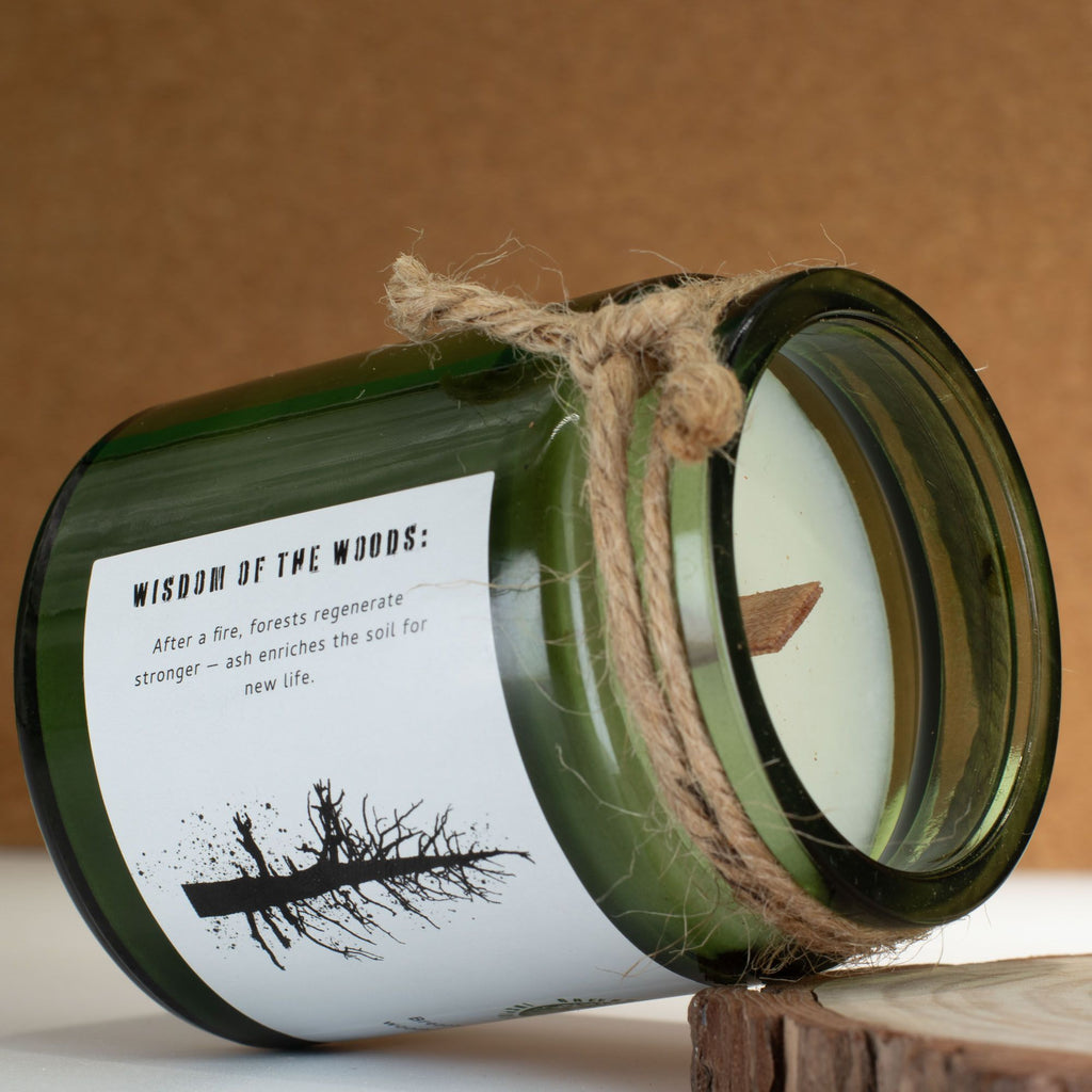 Greenman Woodwick Soy Candle Ash and Woodsmoke in Green Jar